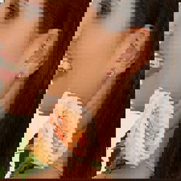 Gemondo Geometric Hexagon and Round Linked with Prong set Ruby Stud Earrings in 9ct Yellow Gold