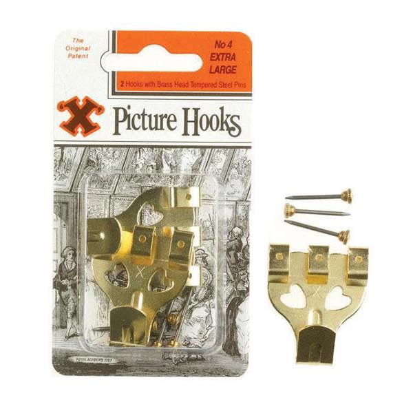 X Picture Hooks No 4 Brass Plated 2pk - One Colour - 