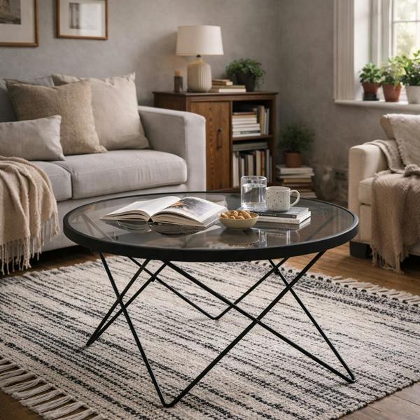 Wyld Haus Klovborg Black Coffee Table with Grey Glass Top