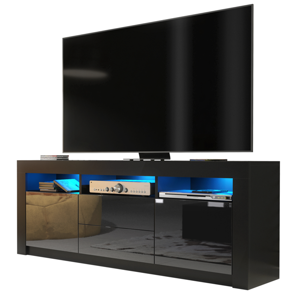 Mex Furniture Spacious 160cm TV Unit & Cabinet with Black High Gloss Doors