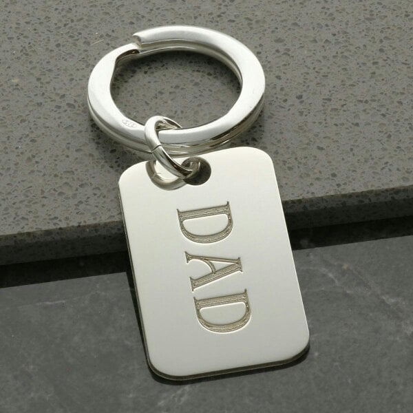 Christopher James of London Sterling Silver Dad Rectangle Keyring With Optional Engraving