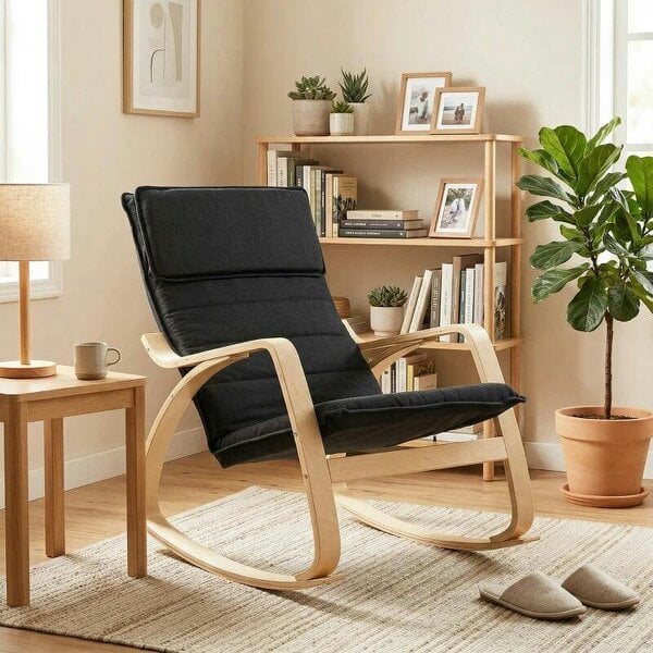 Lounge Chair, Comfortable Relax Rocking Chair with Headrest, 67W x 92D x 89H cm, Black