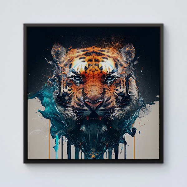 Warren Reed Tiger Face Splash Art Framed Canvas