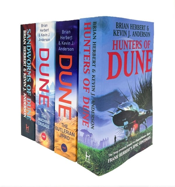 Dune Sequels and Legends of Dune 4 Books Set (Hunters of Dune, Sandworms of Dune, The Machine Crusade, The Butlerian Jihad)
