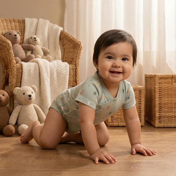 Mini Cuddles Baby Unisex Farm Animal Printed pack of 3 Bodysuits, Sage Green, Cream and White