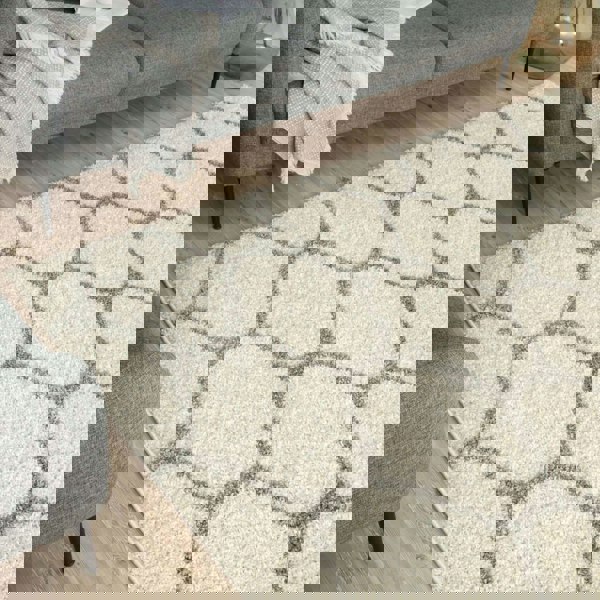 Trellis Design Thick Shaggy Area Rugs Ivory