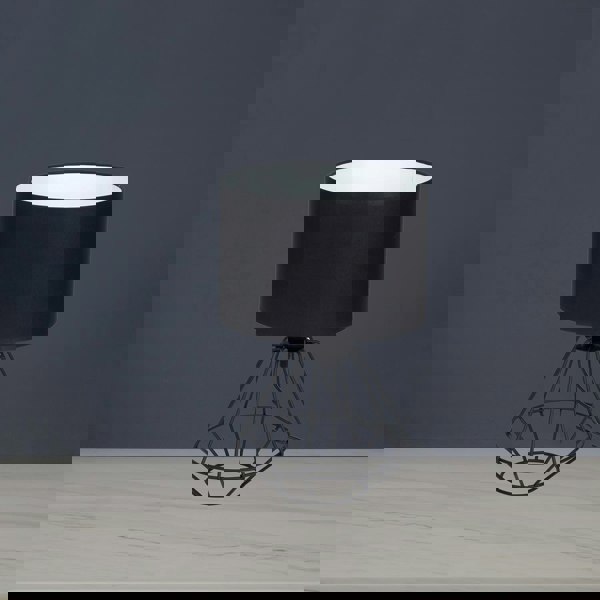 Milagro Colin Black Table Lamp 1XE27 Hand Made Matt Black Cage Style Lamps Creating Industrial Chic