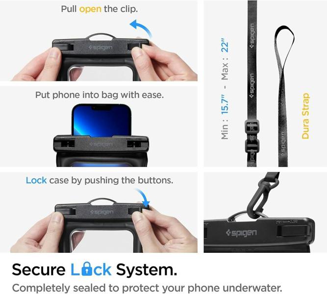 Spigen Aqua Shield Waterproof Dry Bag and Waterproof Universal Phone Pouch Up to 6.9" Black- AMP04533