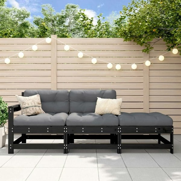 Berkfield 3 Piece Garden Lounge Set with Cushions Black Solid Wood