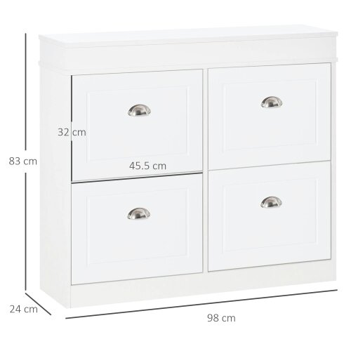 Wyld Haus Sozita Wooden White 4 Flip Drawer Shoe Cabinet With Adjustable Shelves For Entryway