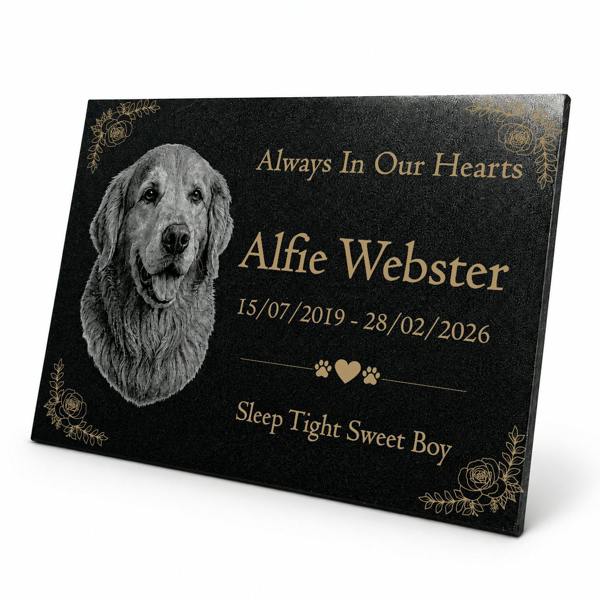 Memorials Direct Dog Memorial Granite Photo Plaque - Floral Design