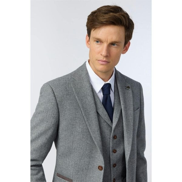 Antique Rogue Slim Fit Dark Grey Herringbone Tweed Jacket