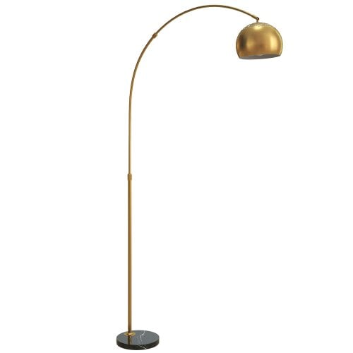 Wyld Haus Ketota Gold Metal And Black Marble Arc Bell Floor Lamp With Adjustable Shade
