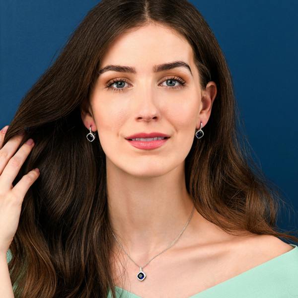 namana 925 Sterling Silver Blue Cushion Shaped Halo Pendant Necklace For Women
