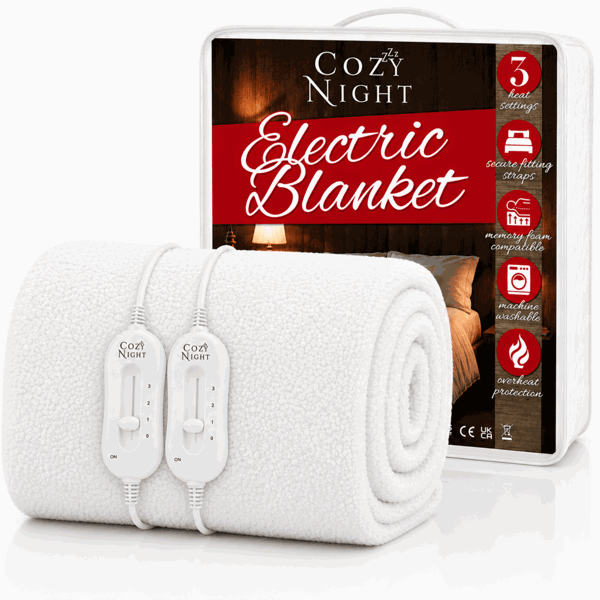 Cozy Night Double Size Electric Blanket Heated with 3 Heat Settings - Quick Fit Underblanket - Fleece Material Machine Washable