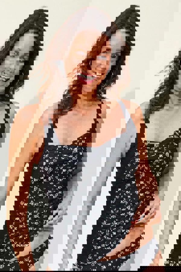 Ikat Print Ruched Front Tankini Top