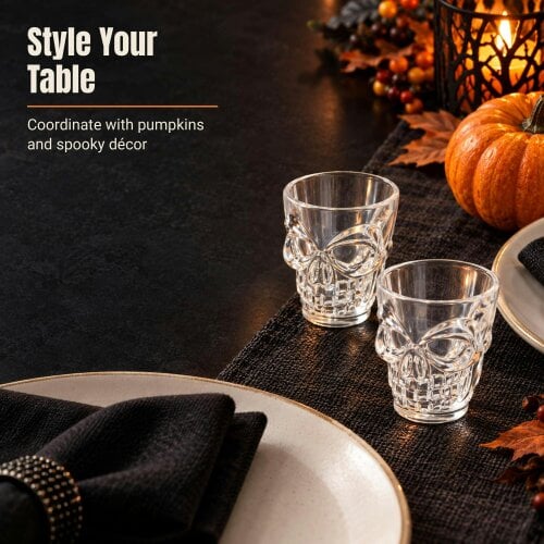 Shatchi Clear Halloween Skull Shot Glasses 4 Pack, 55ml Plastic Party Drinkware