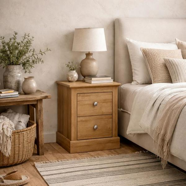 Wyld Haus Ardee 2 Drawer Natural Oak Wooden Bedside Table