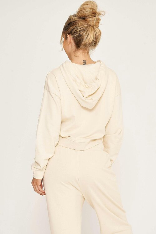 Elaina Fashion Women's Cream Short Hoodie Sweatshirt 