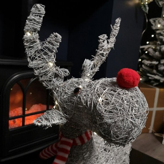 Samuel Alexander 66cm Battery Operated Rattan Woven Cupid Reindeer with Warm White LEDs