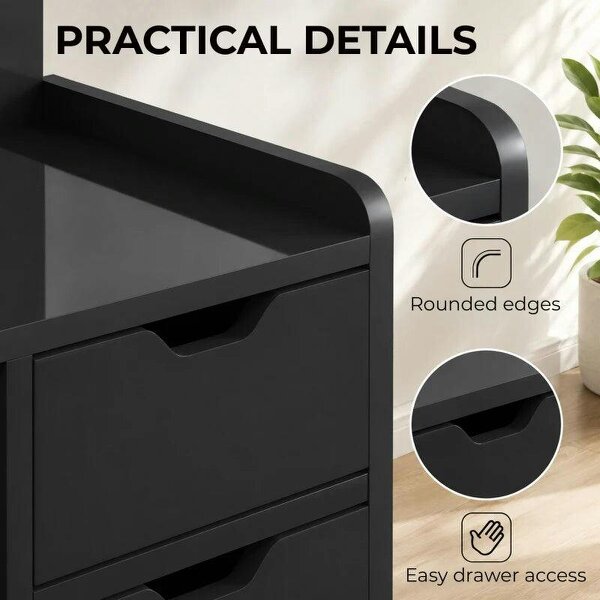 Bedside Table, Small Bedside Cabinet with 2 Drawers and Storage Shelves for Bedroom, Black Wood Effect