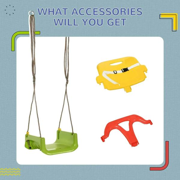 Kids swing seat accessories: twin ropes, yellow seat frame, and red detachable bar