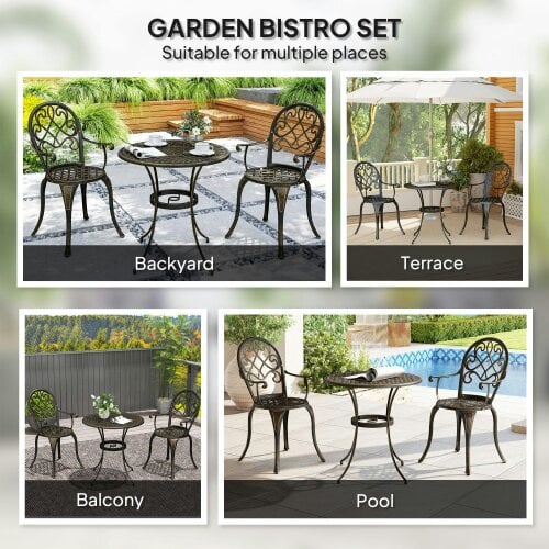 Wyld Haus Ziraro Aluminium Bronze Tone 3 Piece Elegant Garden Bistro Set