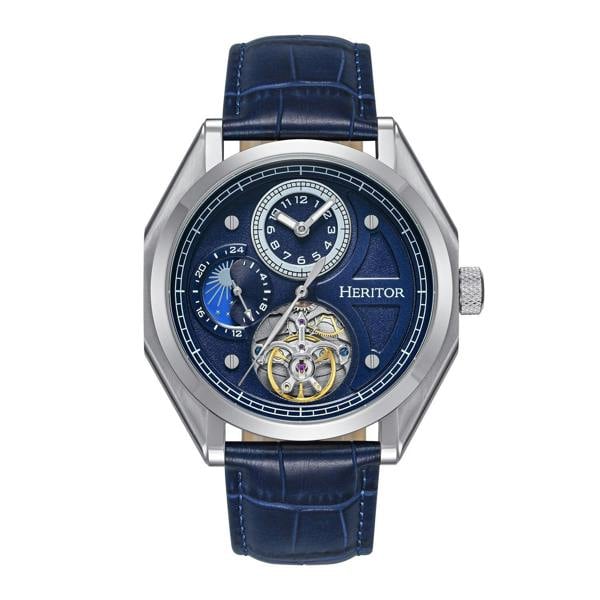 Heritor Automatic Antoni Leather-Band Watch - Silver/Blue - HERHS4303