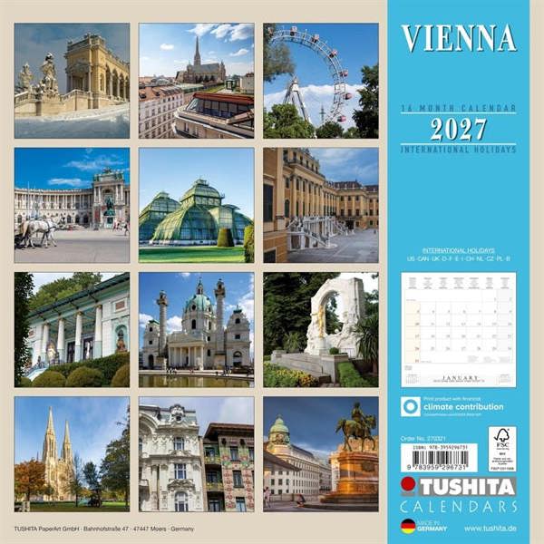 Europe Vienna Calendar 2027, Wall Calendars, Month To View, Travel, Gift