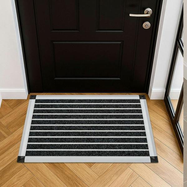 Ultralux Indoor Aluminium Door Mat – Non-Slip Heavy Duty Scraper Doormat – Weatherproof Metal Frame & Waterproof Backing - Grey & Black – 40 x 60cm UAB04060GR