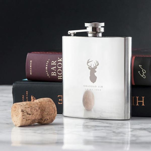 Abode Home & Gifts Personalised Stag Stainless Steel Hip Flask