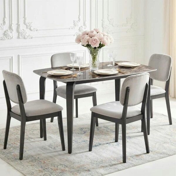 Dining Table for 4, Modern Kitchen Table with Sintered Stone Tabletop, Metal Legs, Brown