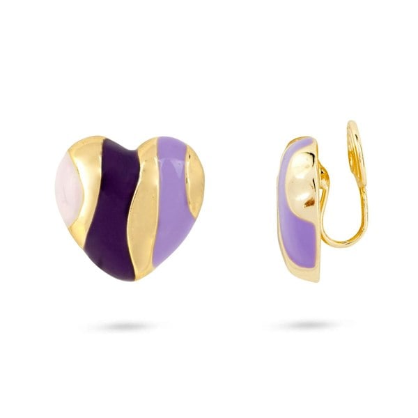 Gold Trip Purple Heart Clip On Earrings