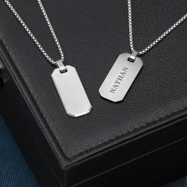 Personalised Men's Brushed Steel Dog Tag Necklace - lifestyle shot