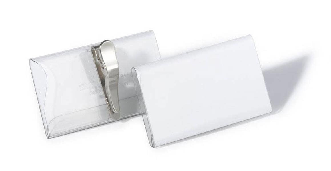 Durable Crocodile Clip Name Tag ID Badge Holders + Inserts | 25 Pack | 40 x 75mm