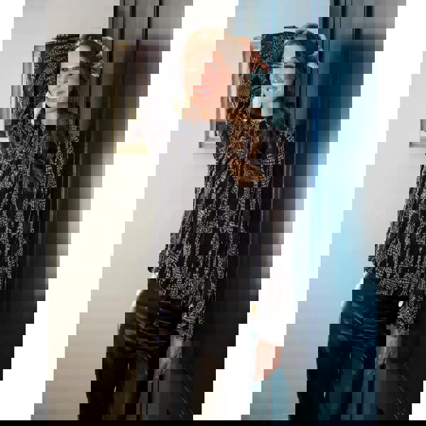 Blue Vanilla Snake High Neck Puff Ball Blouse