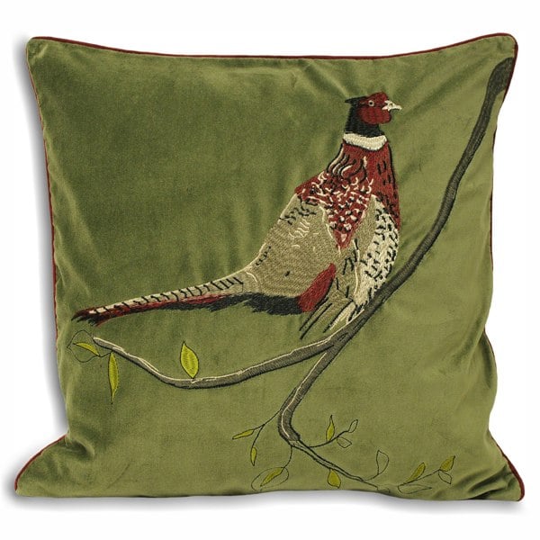 Riva Home Hunter Velvet Pheasant Cushion Cover - Green