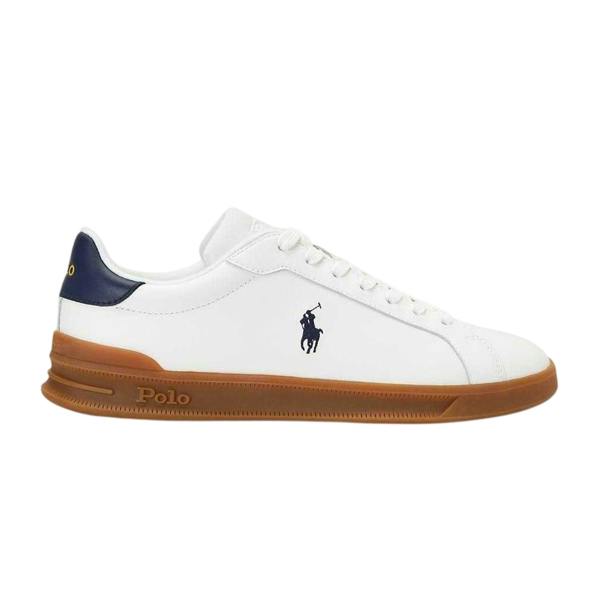 Ralph Lauren Mens Court II Leather Trainers - White/Navy - 