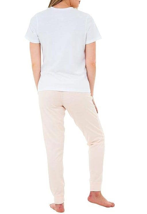 Smart Living Women's Polycotton Tee & Pyjama Set - White/Pink