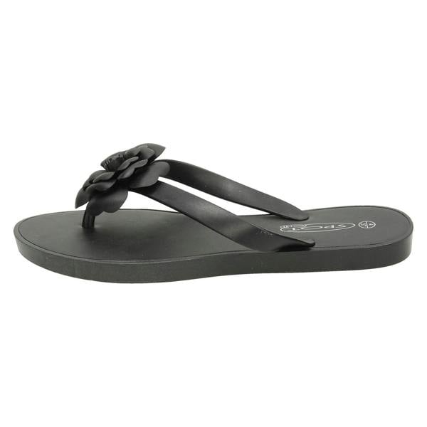 Spot On Ladies Spot On Flat Toepost Flower Trim Sandal