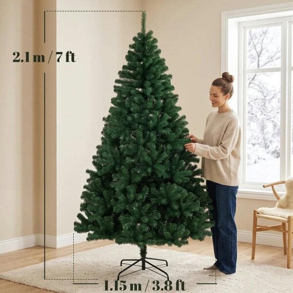 Bobobiy 7ft Artificial Christmas Tree, Fir Hinged Xmas Tree with 1100 Branch Tips, Foldable Steel Stand, Green
