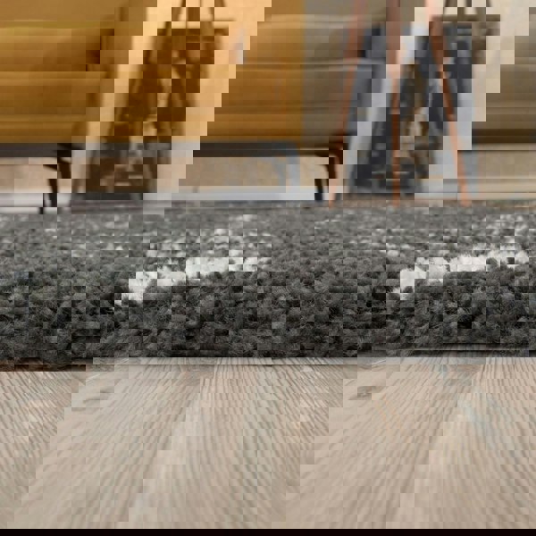 Moroccan dark grey shaggy rug non-shedding, pet-friendly, and easy to clean