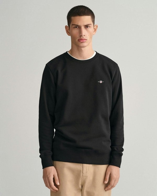 GANT Mens Regular Fit Shield Logo Crew Neck Sweatshirt - 5 Black