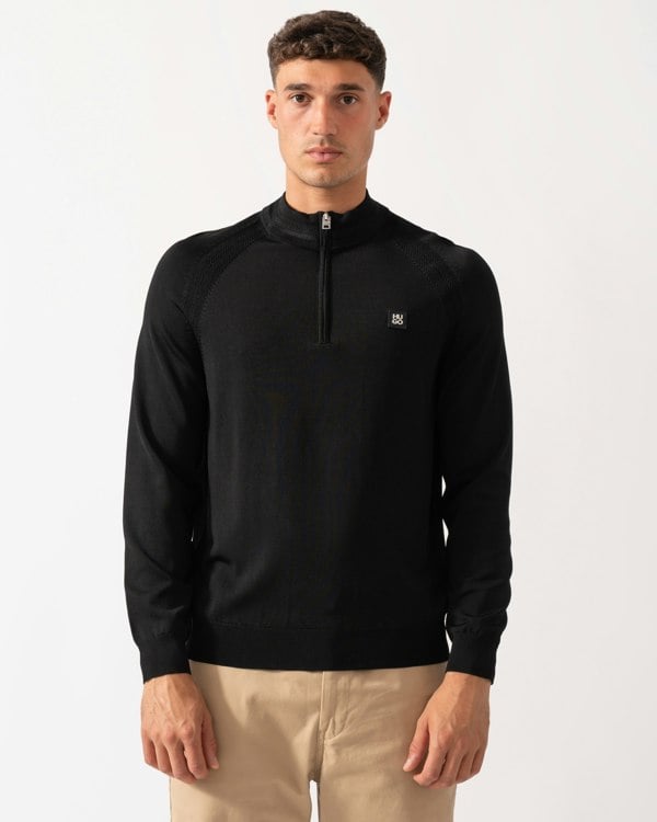 HUGO Sayford Mens 1/4 Zip Jumper - Black 001