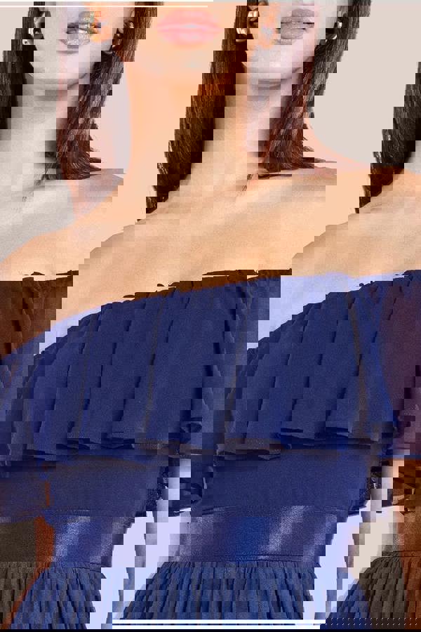 Ombre Chiffon Bardot Frill A-line Maxi Dress - Navy Ombre DR4238