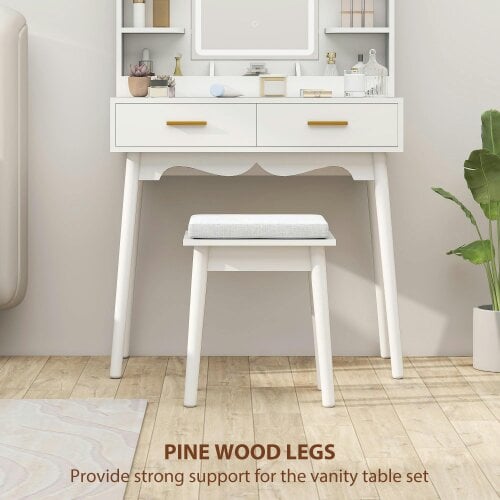 Wyld Haus Dididi White Elegant Dressing Table With LED Mirror