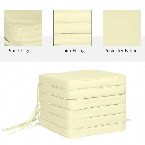 Bobobiy Set of 6 Pcs Chair Cushion, 42Lx42Wx5T cm-Cream White