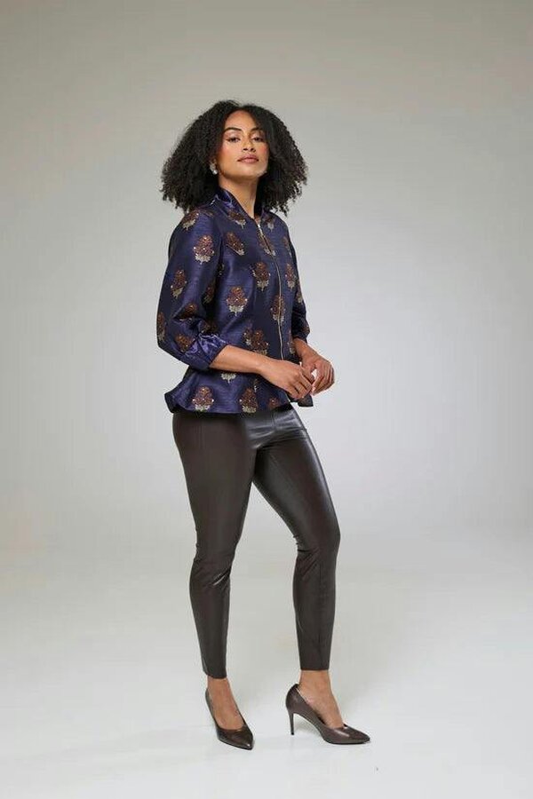 Lioness by TF Auburn Embroidered Raw Silk Fitted Jacket Blouse