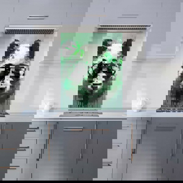 Warren Reed - Designer Panda With Glasses, Green Splashart Kitchen Splashback