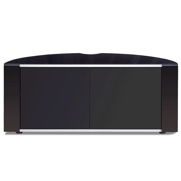 MDA Designs Sirius 850 Remote Friendly BeamThru Glass Door Gloss Black with Silver Trims Cabinet up to 40" LCD/Plasma/LED TV Stand